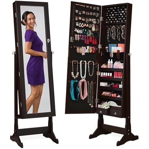 Lockable Jewelry Storage Organizer Cabinet with Velvet Interior Cover
