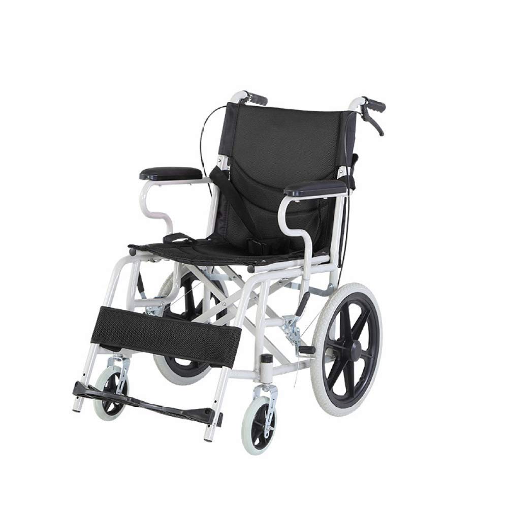 SXSLTSA Foldable Carbon Steel Lightweight Transport Mobile Wheelchair Lightweight Portable Travel Chair Lightweight Handbrake (Black)