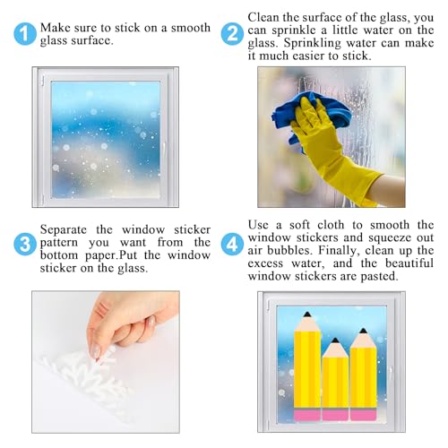 Image of Whaline 9 Sheet Pencil Window Clings Back to School Yellow Pencil Reusable Window Decals for First Day of School Playroom Home Nursery Classroom Decor