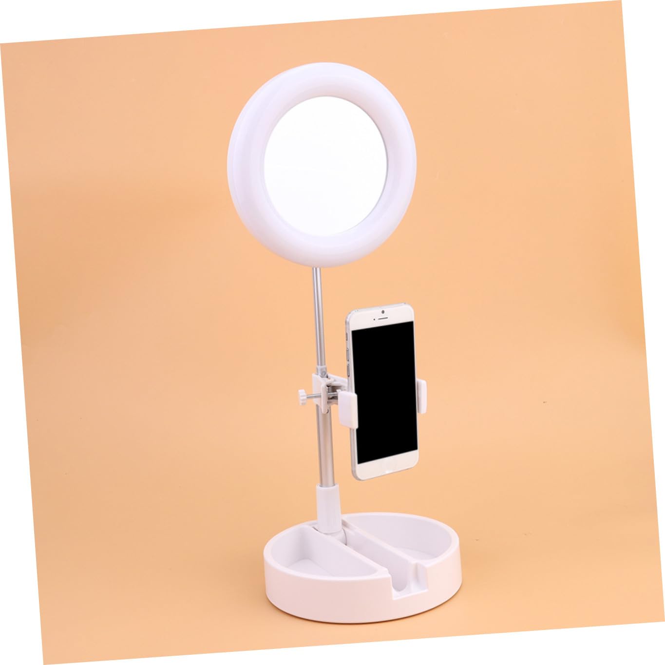 Lampada da Tavolo LED con Luce ad Anello per Selfie e Trucco Supporto Regolabile per Cellulare Multifunzione con Controllo Luminosità per Video Fotografia e Makeup
