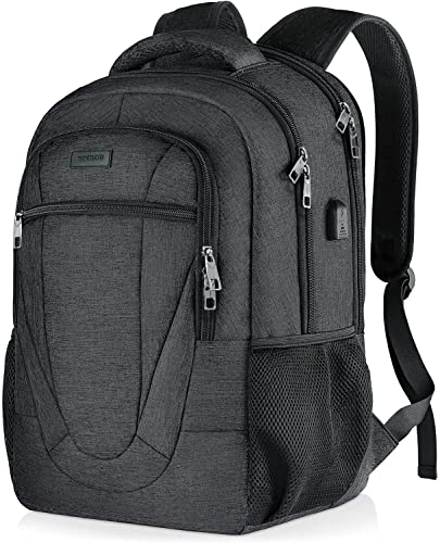 BIKROD - Backpack for Men and Women, School Backpacks for Teen Boys and Girls, Black Water Resistant Back Pack, Business Men Sturdy Computer Bag with USB Charging Port, Gifts