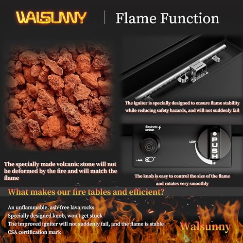 Walsunny 43 inch Outdoor Propane Fire Pit 50,000 BTU Gas Fire Pit Table with Lid, Waterproof Cover, Rectangle Gas Firepit Table for Garden/Patio, CSA Certification