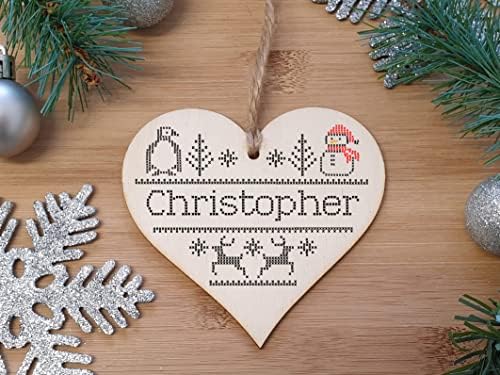 Personalised Handmade Christmas Hanging Wooden Heart Plaque Decoration Gift for someone special hang on the Xmas tree gift tag festive bauble