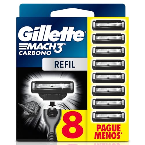 Refils Para Barbear Gillette Mach3 Carbono Carga para Aparelho de Barbear com Carvão Ativado 8 Uds