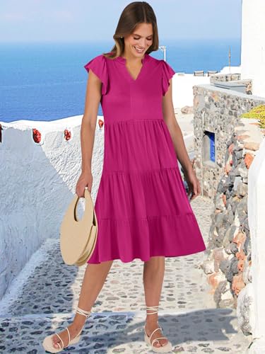 Image of ANRABESS Womens Summer Dress Ruffle Sleeve V Neck Midi Dresses Fashion Casual Fit Flowy Tiered Boho Beach Vacation Sundress