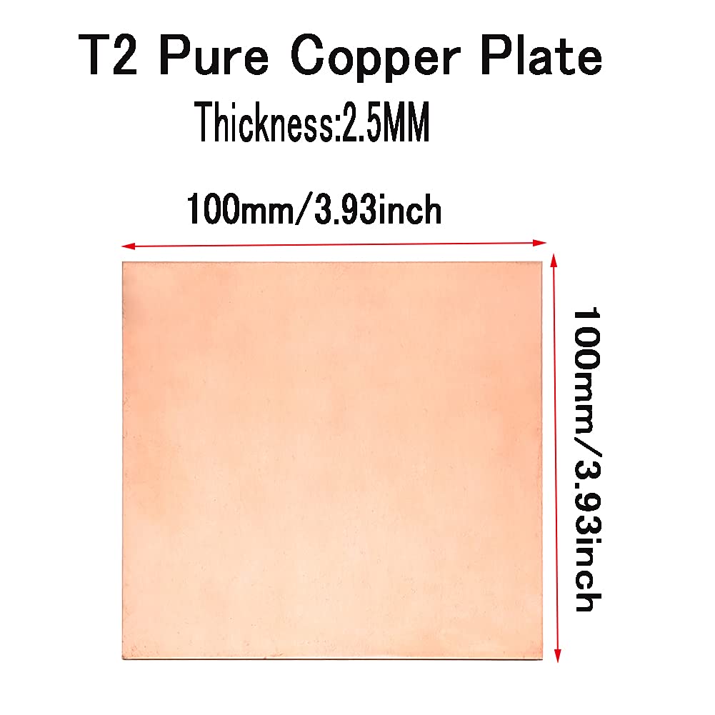 T2 Pure Copper Sheet Metal Plates, DIY Handmade Material Tablets for Industry Mould Or Art 1Pc,2.5mmx100mmx150mm(2.5mmx100mmx100mm)