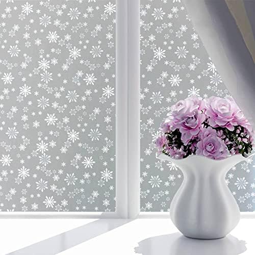 Image of WISDOM Privacy Window Film Frosted Glass Film Glass Film No Glue Anti-UV Window Sticker Non Adhesive for Privacy Office Meeting Room Bathroom Living Room (Snowflake Frosted, 24 x 148 inch)