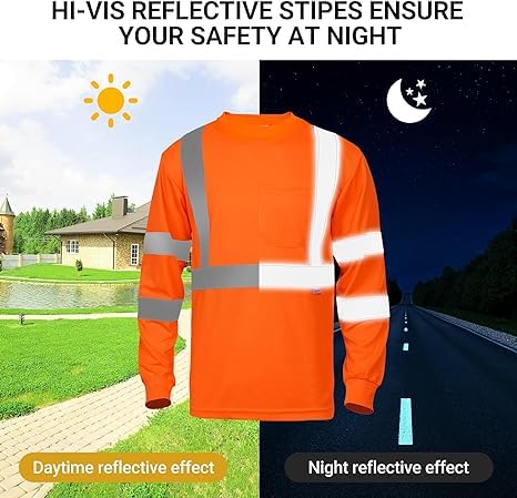 Image of TrendyUniform Hi-Vis Reflective Safety T-Shirt with Pocket Breathable Fabric Used for Outdoors,Trekking,Night Cycling,Construction.Neon Orange and Green Color