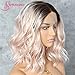 Sapphirewigs Short Dark Brown Ombre Rose Blonde Water Wave Daily Makeup Heat Resistant Hair Perruque Women Beauty Blogger Comgirl Wedding Party Present Synthetic Lace Front Wigs