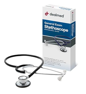 سماعة طبية Dealmed General Exam Professional Economy ذات رأسين مع قطعة صدر خفيفة الوزن وأنابيب مرنة مقاس 32 بوصة وأطراف أذن مريحة باللون الأسود