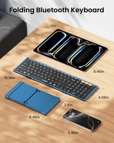 Image of ProtoArc XK01 Full-Size Foldable Bluetooth Keyboard for Travel, Blue | 105 keys, number pad, 0.65in keycaps, 3-device Bluetooth 5.1 switching, USB-C charging, for laptop tablet phone