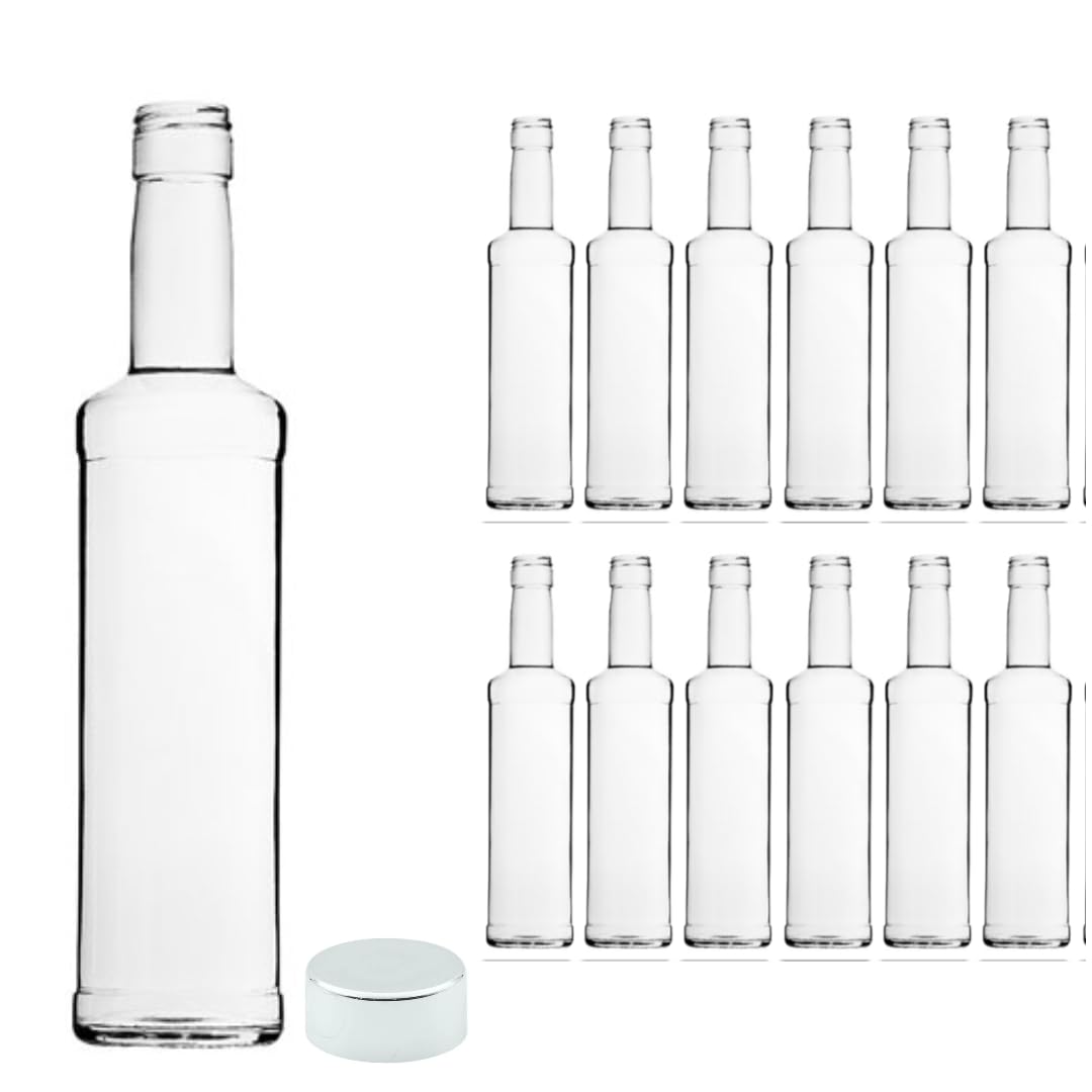 FDG - Bottiglia per acqua in vetro vuote 1 L - Set da 12 Bottiglia New Line in Vetro con Tappo a vite 1 L - Bottiglie da tavola stile MODERNO ed elegante - Bottiglie per acqua succhi e liquori