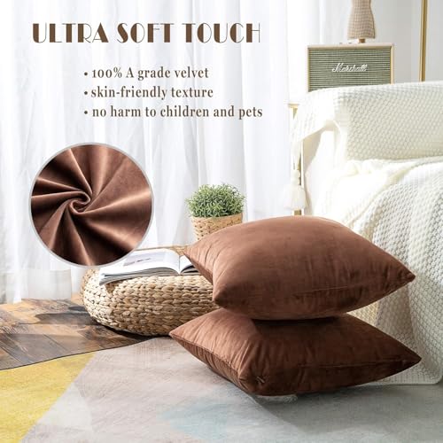 Image of AAZEEM Decorative 12 x 12 Inch Throw Pillow Covers Set of 3 | Super Soft Velvet Pillows|Fall Pillowcase for Living Room Bedroom Sofa Couch Cushion Cover | Velvet