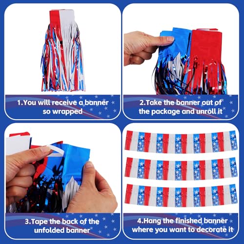 Image of BEISHIDA 3 Packs 30 Feet Metallic Foil Fringe Garland Tinsel Streamers Shiny Wall Hanging Tinsel Fringe Banners for Car Floats Birthday Wedding Graduation Party Decoration Red White Blue Mixed Stars