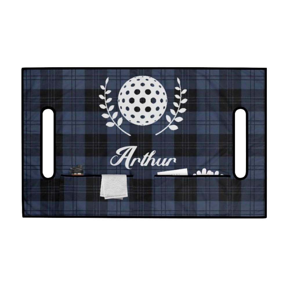 Personalisiertes Golfwagen Sitzauflage, im Karomuster für Golfwagen mit Ihrem Namen/Initialen/Foto/Logo, Mikrofaser Hält die Sitze Kühl und Sauber, Geschenk für Golfplatz, 133x82cm