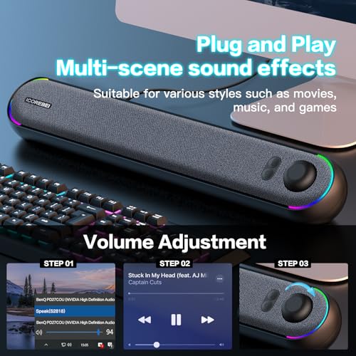 Altavoces de computadora barra de sonido Bluetooth 5.3 con cable USB tipo C para Mac y monitores 5