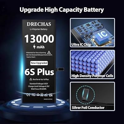 [13000mAh]Battery for iPhone 6S Plus, New Upgraded High Capacity 0 Cycle Li-Polymer Replacement Battery for iPhone 6S Plus Models A1634, A1687, A1699 with Complete Professional Repair Tool Kit