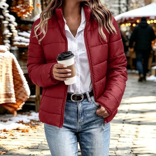 fartey Women's Winter Puffer Jacket Zip Up Stand Collar Tops Winter Coat - image 2