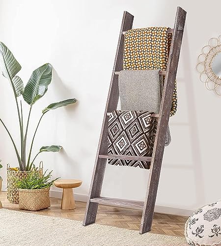 RHF 54″ Extra Thick Blanket Ladder,Rustic Wood Ladder, Decorative Heave Duty Ladder for Blanket, Farmhouse Blanket Ladder, Storage Ladder Shelf, Assembly Required, 4.5-Feet (Rustic Brown, 4.5 Ft)