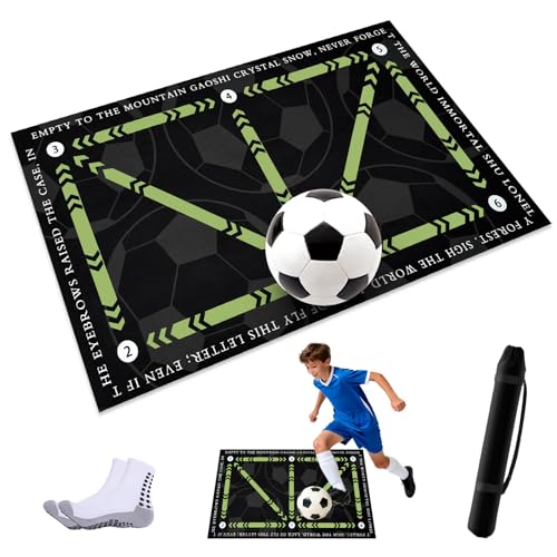 Tapis Entrainement Foot, 90x60CM Tapisn d'entraînement Football avec Chaussettes Antiderapantes & Sac de rangement | Absorption des Chocs pour le Controle du...