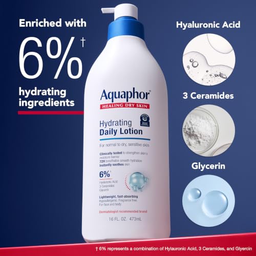 Aquaphor Daily Hydrating Face and Body Lotion, Hyaluronic Acid, 16 FL OZ - image 3