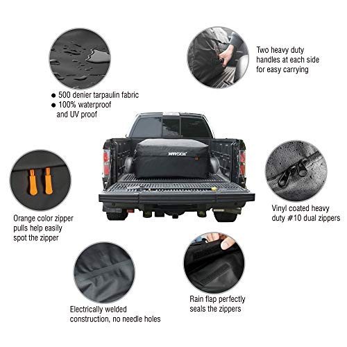 MARKSIGN 100% Waterproof Truck Cargo Bag with Net, Fits Any Truck Size, 4 Rubber Handles, 26 Cubic Feet (51''x40''x22'', Patent Pending