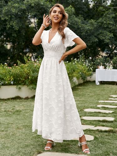 Image of Simplee Women's Boho Floral Maxi Dress Flowy Casual V Neck Short Sleeve Wedding Guest Holiday Beach Long Dress