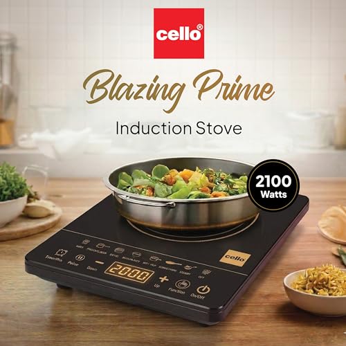 Image of CELLO Blazing Prime Induction Cooktop Stove 2100 Watts Black | Crystal Glass Top Plate, Smart Touch Control, 7 Preset Menu, Smart Pause Function & Over Heat Protection, Easy to Clean | 1 Year Warranty