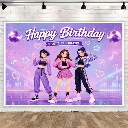Image of Pop Theme Birthday Backdrop | Stage Performance Party Banner | Concert Style Photo Booth Background | Kids & Teens Birthday Decoration (Pack of 1, Multicolor, Size: 5x4 Feet)