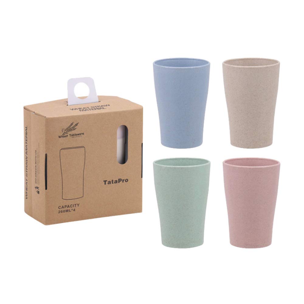 jimmycloud 4pcs/set Wheat Straw Water Cup Multi-Functional Coffee Glue Plastic Cup Drinking Glass Kids Cups Reusable