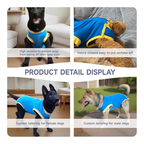 Image of Dog Surgery Recovery Suit After Spay, Dog Onesies for Small, Medium & Large Pet, Abdominal Wounds Post Surgical Recovery Suit lternatives to E-Collars Bandages Recovery Cones (Blue, 2XLarge)