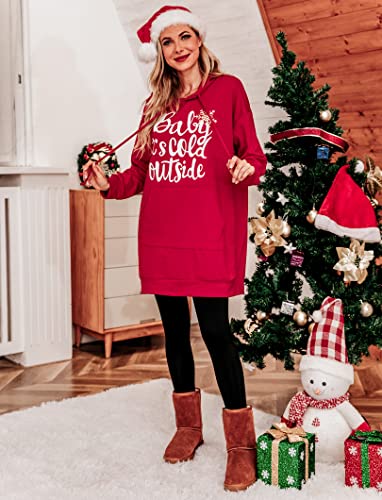 Image of Quenteen Women Hoodies Dress Hooded Sweatshirts Dress Casual Long Sleeve Tunic Dress Oversized Sweatshirts with Pocket