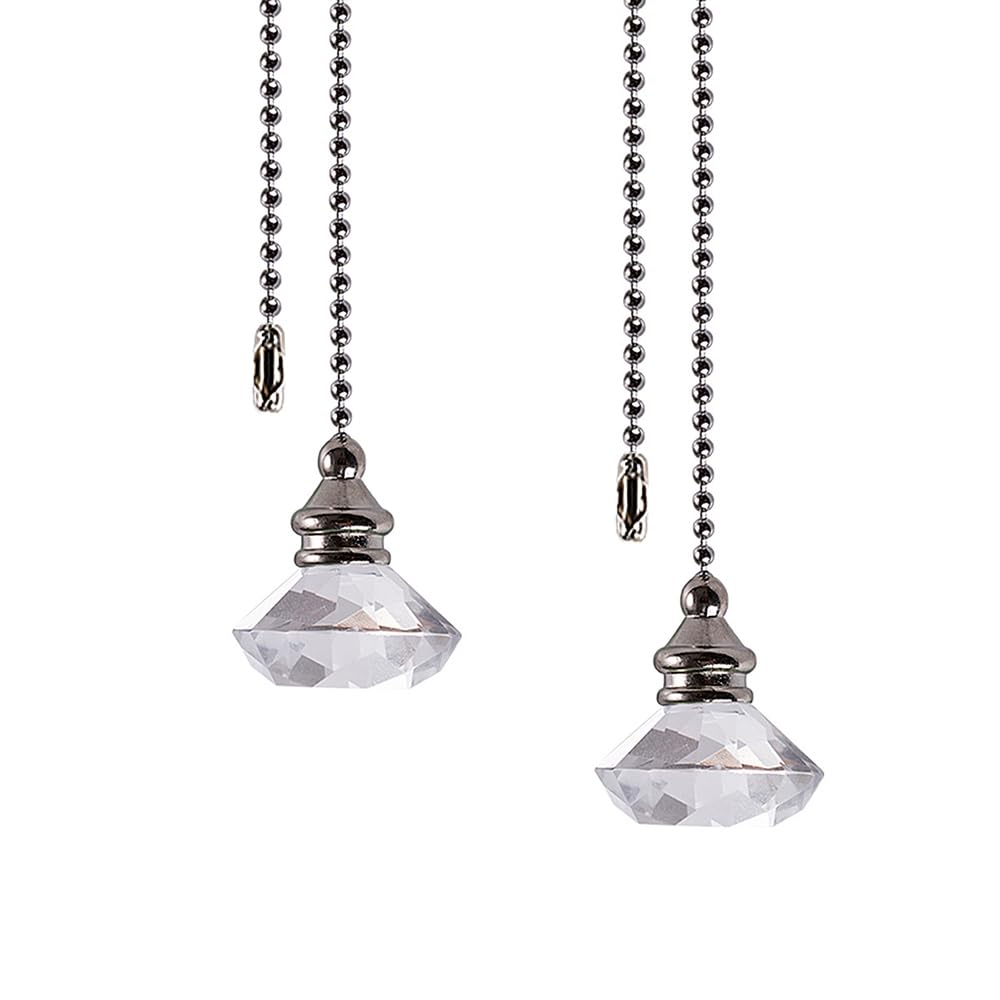 Light Pull Chain Extension, 2 Pcs 50cm Crystal Ceiling Fan Pull Chains, Ceiling Light Fan Switch Cord Pull Handle Weight Pull Cord for Bathroom Toilet Light, Transparent