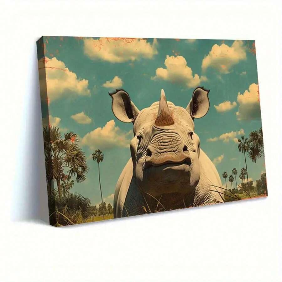 Cuadro de rinoceronte estilo póster retro de la sabana de 30x40 cm 4