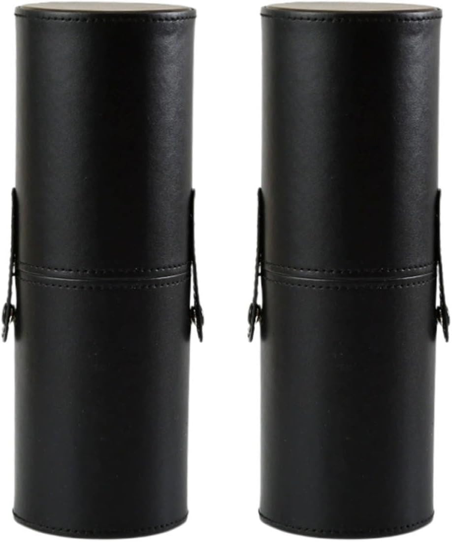 2pcs Black PU Makeup Brush Holder with Lid, Portable Organizer