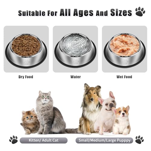 3Pcs Stainless Steel Dog Bowls Set with Dog Paw Pattern- Non-Slip Food and Water Bowl 13 Oz - Dishwasher-Safe, Rust Resistant Metal Pet Bowls for Small/Medium/Large Sized Pets by Serentive - Used condition - Image 6