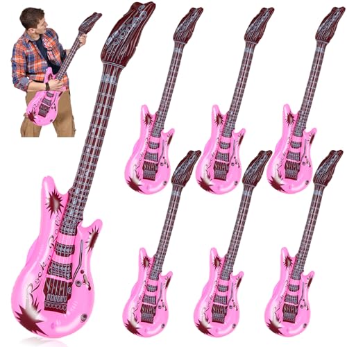 JarThenaAMCS 6Pcs Inflatable Pink Guitars Rock Star Toys Musical Instrument Rock and Roll Party Props for 80s 90s Birthday Carnival Party Favors Supplies