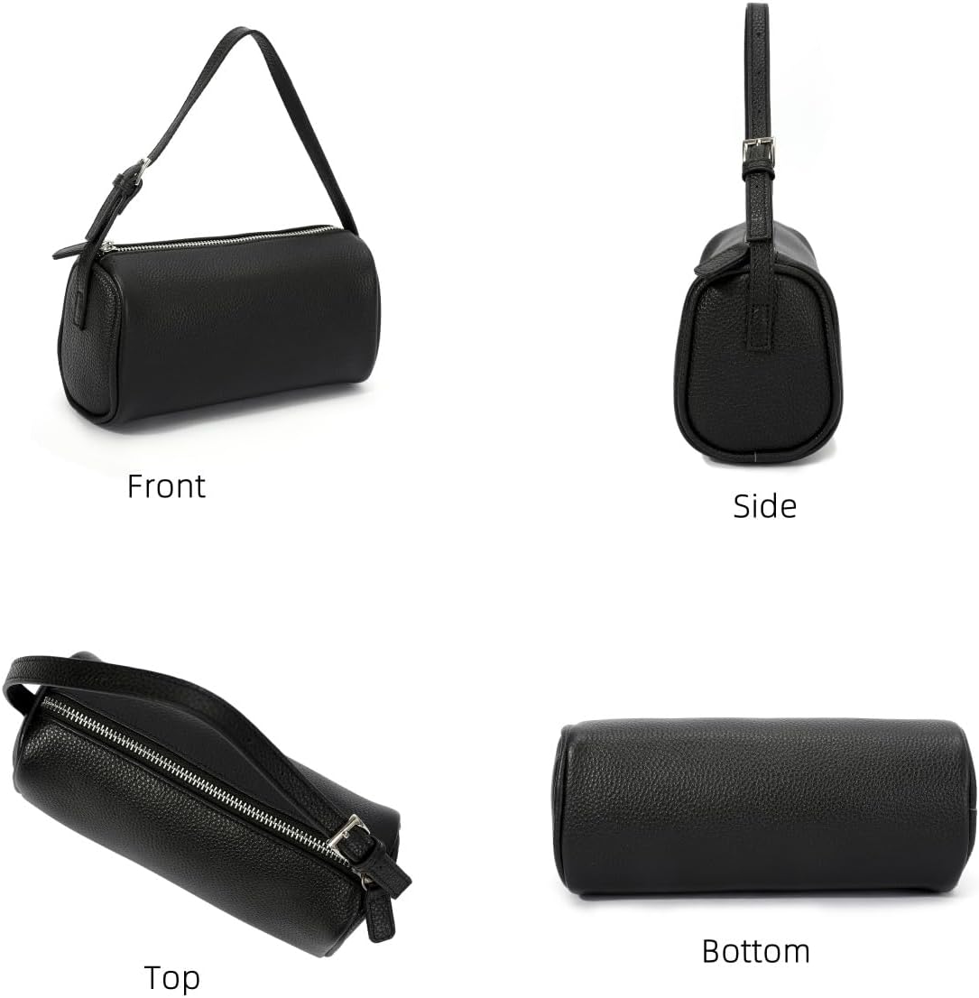 Genuine Leather Barrel Purse Small Handbag Crossbody Bags for Women Hobo bags with Adjustable Strap - Image 3