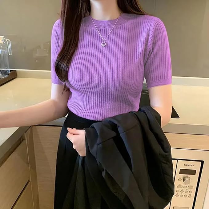 Image of Women Trendy High Neck Top Half Sleeves Crop Top for Women Formal, Casual, Office, Party Top