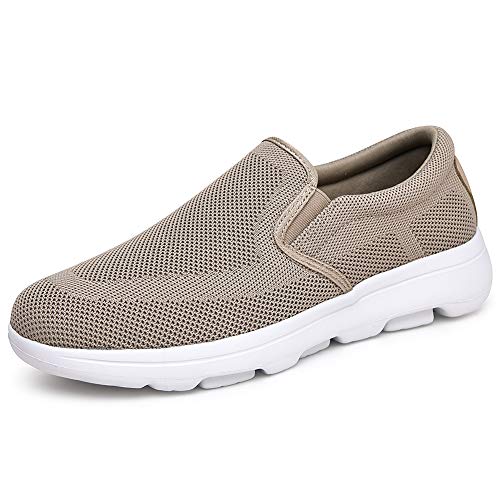 TIOSEBON Men's Slip On Walking Loafers - Breathable Lightweight Knit Mesh Casual Sneakers,Comfortable Laceless Shoes for Travel, Driving and Standing All Day 20361 7.5 US Khaki