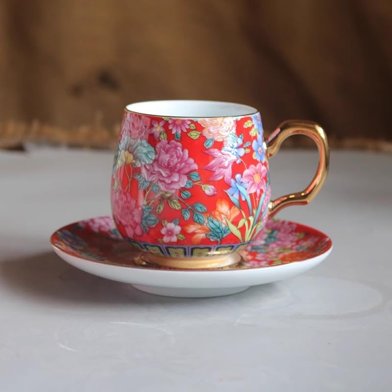 Coffee Cup Afternoon Tea Floral Ceramic Water Cup-Red2