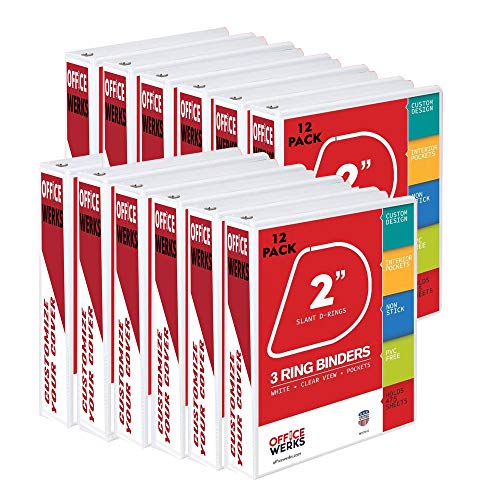 3 Ring Binder, Professional Slant D Ring Binder 2 Inch, Presentation Folder for Standard Pages 8.5 x 11 with Pockets, Crystal Clear View White Binder (12 Pack)
