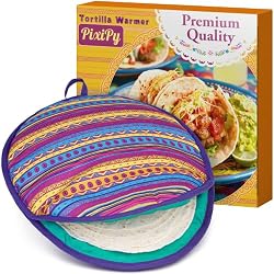 12” Tortilla Warmer Pouch, Microwavable, Insulated Fabric, Multicolor Print | PixiPy Heater Pouch to Keep Up to 15 Tortillas Soft & Warm, Absorbs Moisture, Microwave Safe, BPA Free Heat Keeper for Tacos