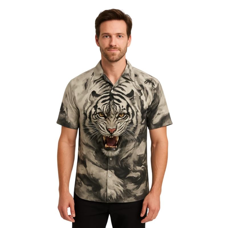 Men's Cotton Blend Regular Fit Half Sleeve Animal Print Shirt with Elegant Design | Super Soft Stylish & Comfortable | Ideal for Casual Outings, Parties & Gifting(Multicolor)-picture-40