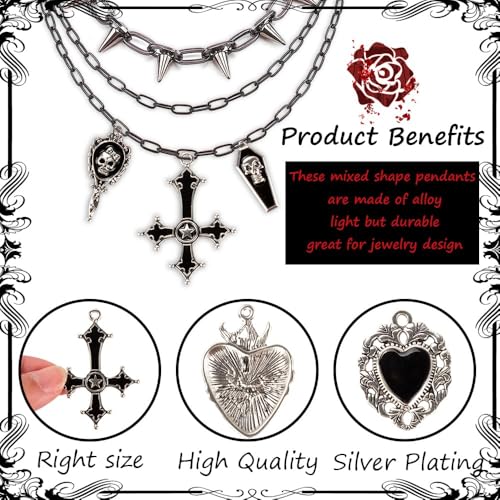 Giata 11Pcs Halloween Charms for Jewelry Making, Punk Skull Cross Coffin, Gothic Style Halloween Pendant Charms for Necklace Earrings Bracelet Keychain Punk Goth Charm DIY Crafts