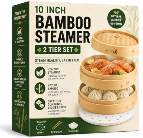 54-Piece Bamboo Steamer Basket Set, 10 Inch for Delicious, Authen...