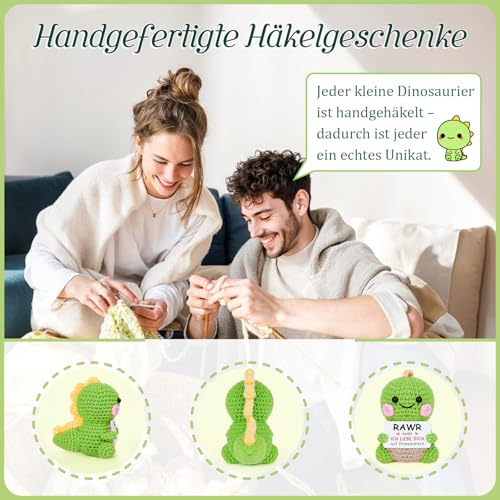 Giftasy Jahrestag Geschenk für ihn - Handgemachte Gehäkelte Dino mit Energiekarte, Geschenk für Freund Freundin Paar Partner sie, Valentinstag Valentinstagsgeschenk