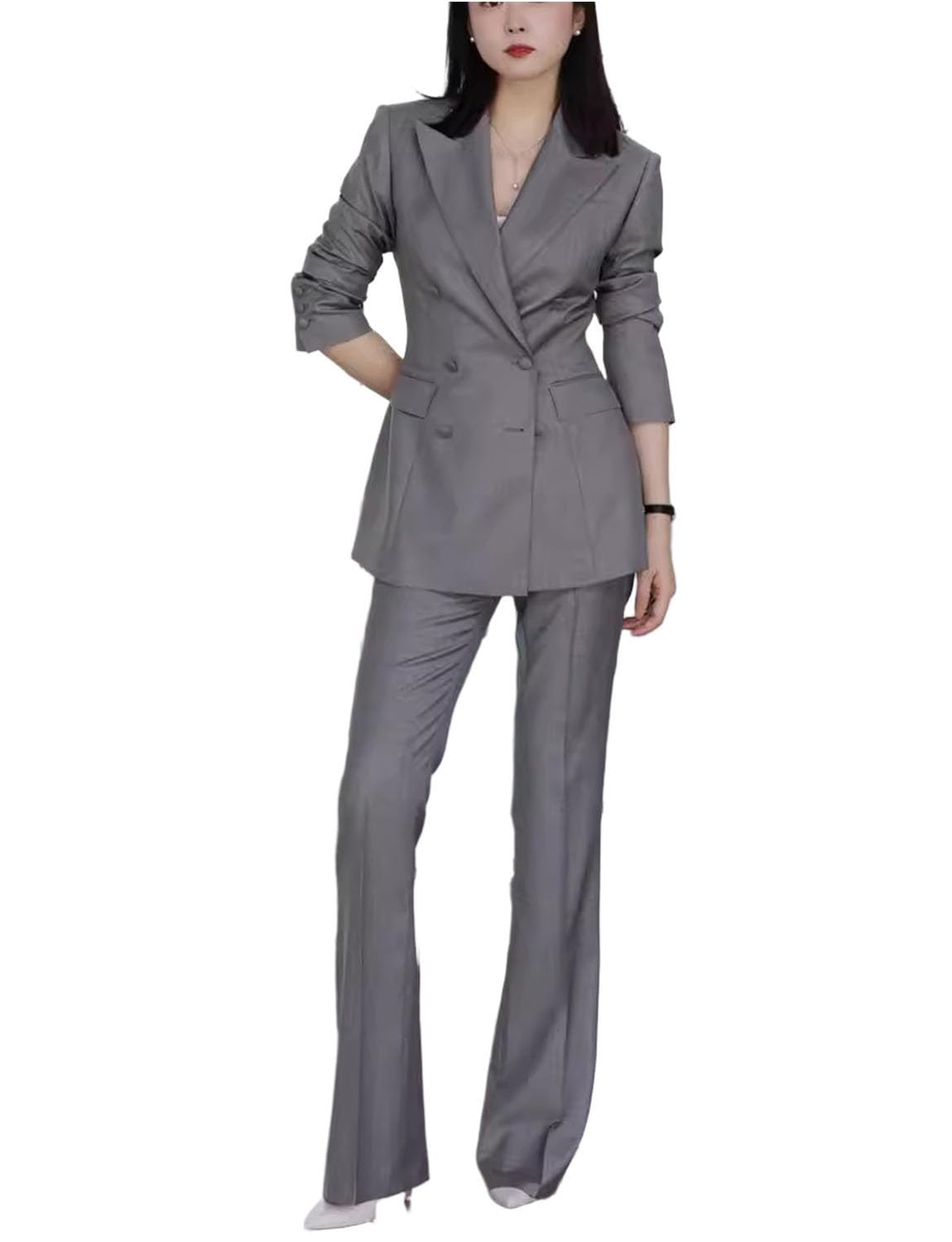Womens Suit Double Breasted Buttons Jacket Pants Office Work Activity Tuxedo