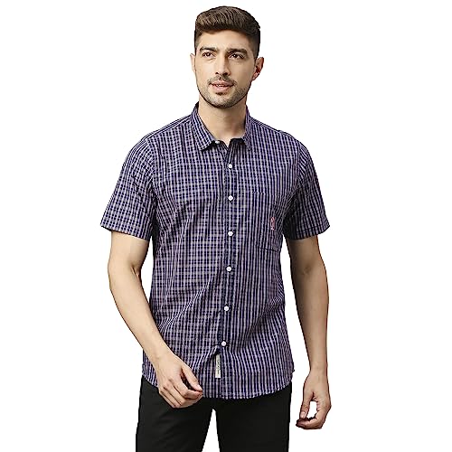 Image of Thomas Scott Mens | Half Sleeve Checkes | Printed | Slim Fit | 100% Cotton | Spread Collar | Shirts