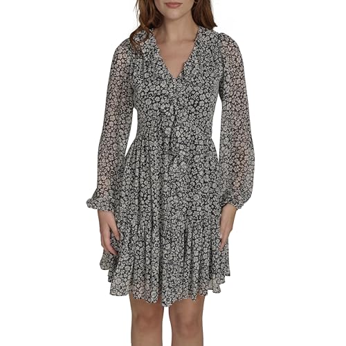 Robe longue manche col en V à volants pour femme style casual